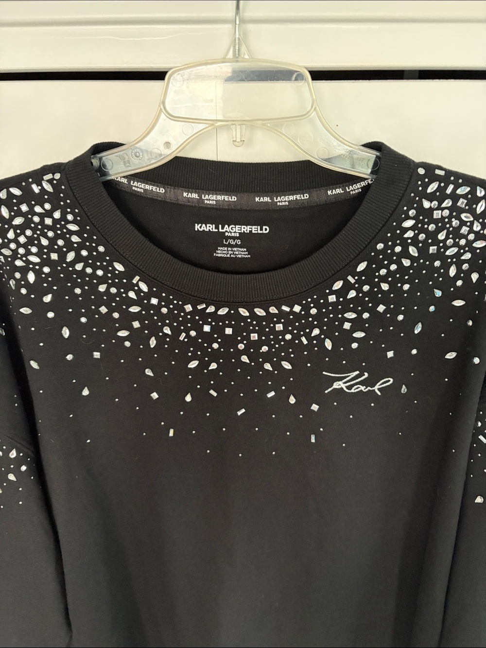 Karl Lagerfeld Black Crystal-Embellished Crewneck Sweatshirt. - Picture 2 of 5